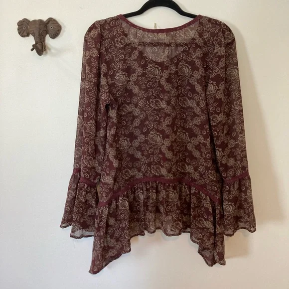 Anthropologie (blu pepper) cranberry color chiffon flowey top blouse - Picture 2 of 3